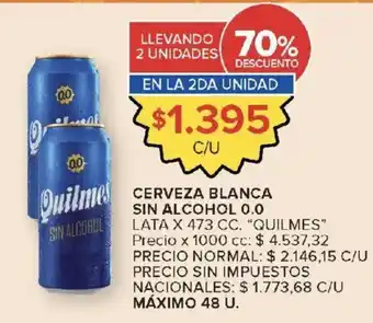 Carrefour Quilmes cerveza blanca sin alcohol 0.0 oferta
