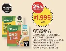 Carrefour Market Knorr sopa casera de vegetales caracolitos/letras oferta