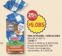Carrefour Market Bimbo pan integral cero&cero oferta