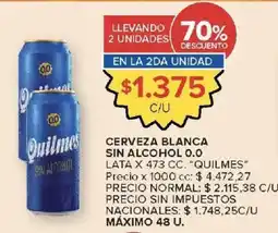 Carrefour Market Quilmes cerveza blanca sin alcohol 0.0 oferta