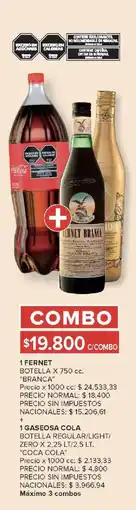 Carrefour Market Branca fernet branca botella + coca cola gaseosa cola botella regular/light zero oferta