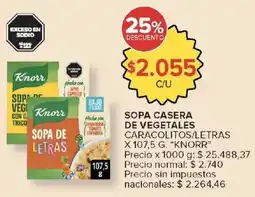 Carrefour Knorr sopa casera de vegetales caracolitos/letras oferta