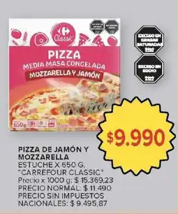 Carrefour Market Carrefour classic pizza media masa congelada mozzarella y jamón oferta
