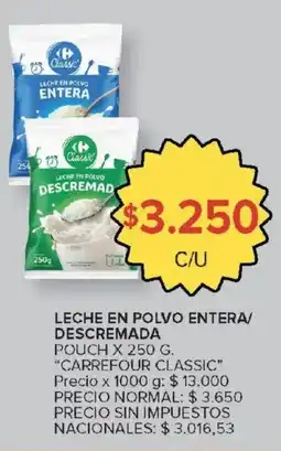 Carrefour Carrefour classic leche en polvo entera/ descremada oferta