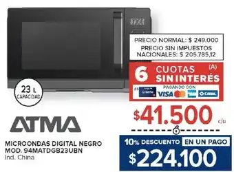 Carrefour Atma microondas digital negro oferta