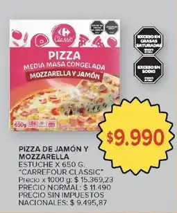 Carrefour Carrefour classic pizza media masa congelada mozzarella y jamón oferta