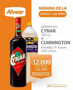 Alvear Cynar aperitivo + Cunnington pomelo/p. suave oferta
