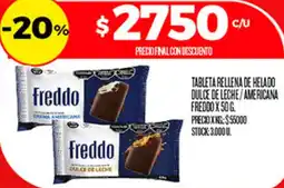 Supermercados DIA Freddo tableta rellena de helado dulce de leche/americana oferta