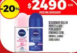 Supermercados DIA Nivea desodorante roll on protect & care / pearl & beauty femenino oferta