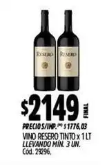 Supermercados Yaguar Resero - vino resero tinto x 1 lt cód. 29296 oferta