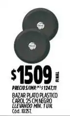 Supermercados Yaguar Carol - bazar plato plastico 25 cm negro cód. 82573 oferta