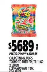 Supermercados Yaguar Pops - chupetin mr. trompito tutti frutti oferta