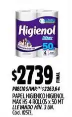 Supermercados Yaguar Higienol - papel higienico higienol max hs 4 rollos x 50 mt oferta