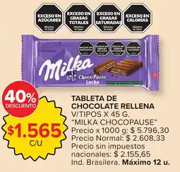 Carrefour Milka chocopause tableta de chocolate rellena v/tipos oferta