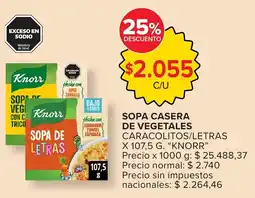Carrefour Knorr sopa casera de vegetales caracolitos/letras oferta