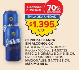 Carrefour Quilmes cerveza blanca sin alcohol 0.0 lata oferta