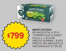 Carrefour Carrefour classic mate cocido en saquitos oferta