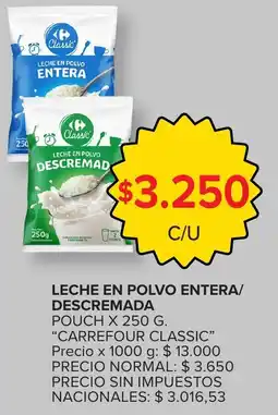 Carrefour Carrefour classic leche en polvo entera/ descremada pouch oferta