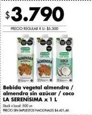 Disco La serenísima bebida vegetal almendra / almendra sin azúcar / coco oferta