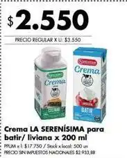 Disco La serenísima crema para batir / liviana oferta