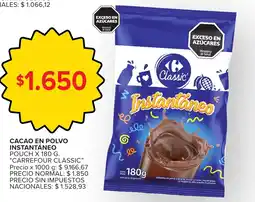 Carrefour Carrefour classic cacao en polvo instantáneo pouch oferta