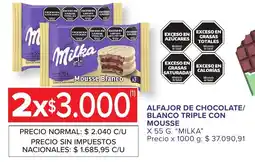 Carrefour Milka alfajor de chocolate/ blanco triple con mousse oferta