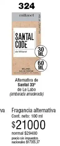 Millanel Cosmética Santal 33ª alternativa de le labo oferta