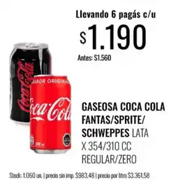 Super MAMI Coca cola gaseosa fantas/sprite/schweppes lata oferta