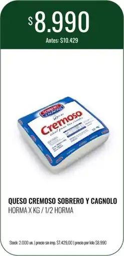 Super MAMI Sobrero y cagnolo queso cremoso oferta