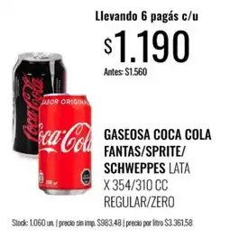 Supermercados Tadicor Coca cola gaseosa fantas/sprite/schweppes lata oferta