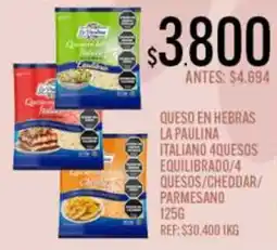 Supermercados Todo La paulina queso en hebras italiano 4 quesos equilibrado/4 quesos/cheddar/parmesano oferta