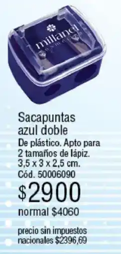 Millanel Cosmética Millanel sacapuntas azul doble oferta