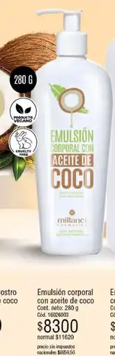 Millanel Cosmética Millanel emulsión corporal con aceite de coco oferta