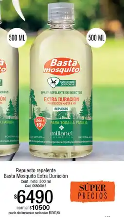 Millanel Cosmética Repuesto repelente basta mosquito extra duración oferta