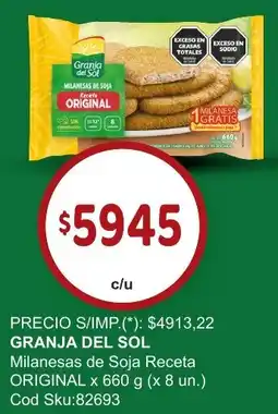 Supermercados Yaguar Granja del sol milanesas de soia receta original oferta