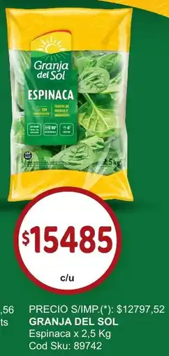 Supermercados Yaguar Granja del sol espinaca oferta