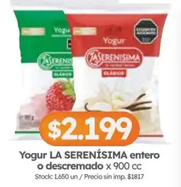 Cordiez Yogur la serenisima entero o descremado oferta