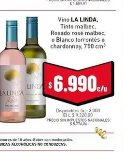 Cooperativa Obrera La linda - vino tinto malbec, rosado rosé malbec, o blanco torrontés o chardonnay oferta