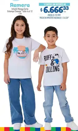 La Anonima Remera Infantil Manga Corta Estampa Snoopy oferta