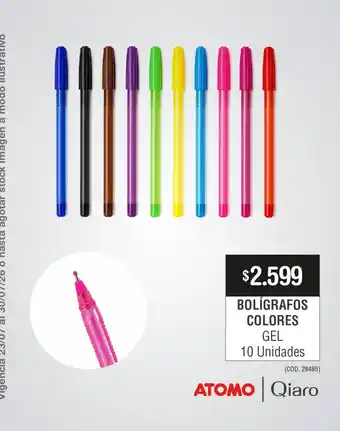 Atomo bolígrafos colores gel