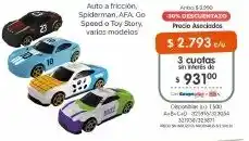 Cooperativa Obrera Auto a fricción, spiderman, afa, go speed o toy story, varios modelos oferta