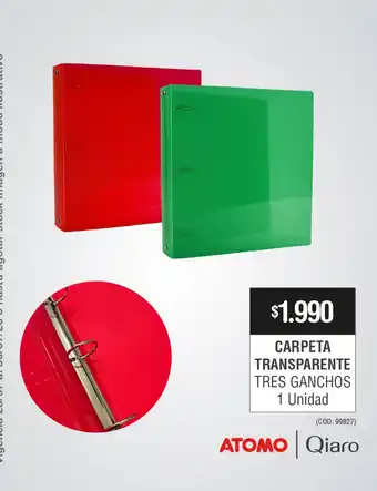 Atomo carpeta transparente tres ganchos