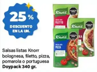 Supermercados Damesco Knorr salsas listas bolognesa, filetto, pizza, pomarola o portuguesa oferta