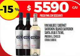 Supermercados DIA Santa julia vino malbec/cabernet sauvignon/blanco sauvignon oferta