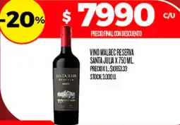 Supermercados DIA Santa julia vino malbec reserva oferta