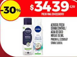 Supermercados DIA Nivea aerosol fresh derma control/ agua de coco oferta
