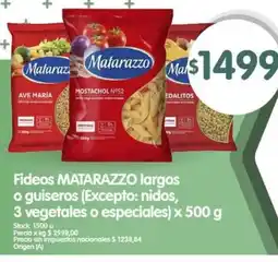 Supermercados Buenos Días Fideos MATARAZZO largos o guiseros (Excepto: nidos, 3 vegetales o especiales) oferta