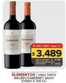 Carrefour Maxi Elementos - vino tinto malbec/cabernet sauv/syrah oferta