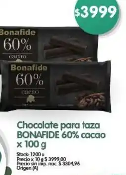 Supermercados Buenos Días Chocolate para taza BONAFIDE 60% cacao oferta