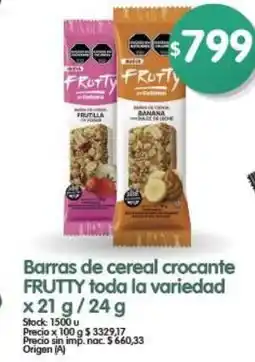 Supermercados Buenos Días Barras de cereal crocante FRUTTY toda la variedad oferta